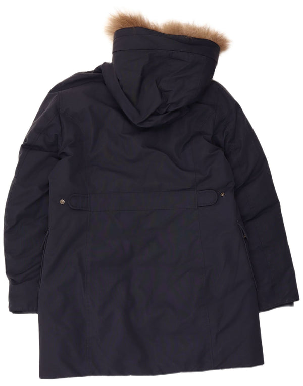 Museum Dame Hooded Parka Jacket UK 18 XL Navy Blue Bomuld
