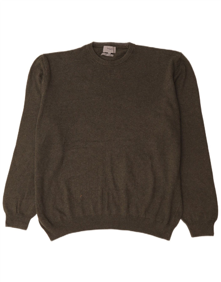 Marks & Spencer Herre sweater med rund hals 3XL Khaki Bomuld