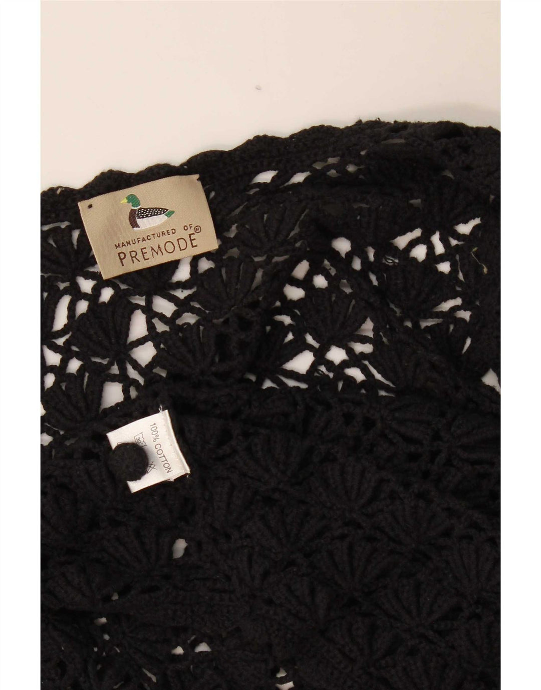 Premode Dame Crop Hæklet Cardigan Top UK 12 Medium Sort Bomuld