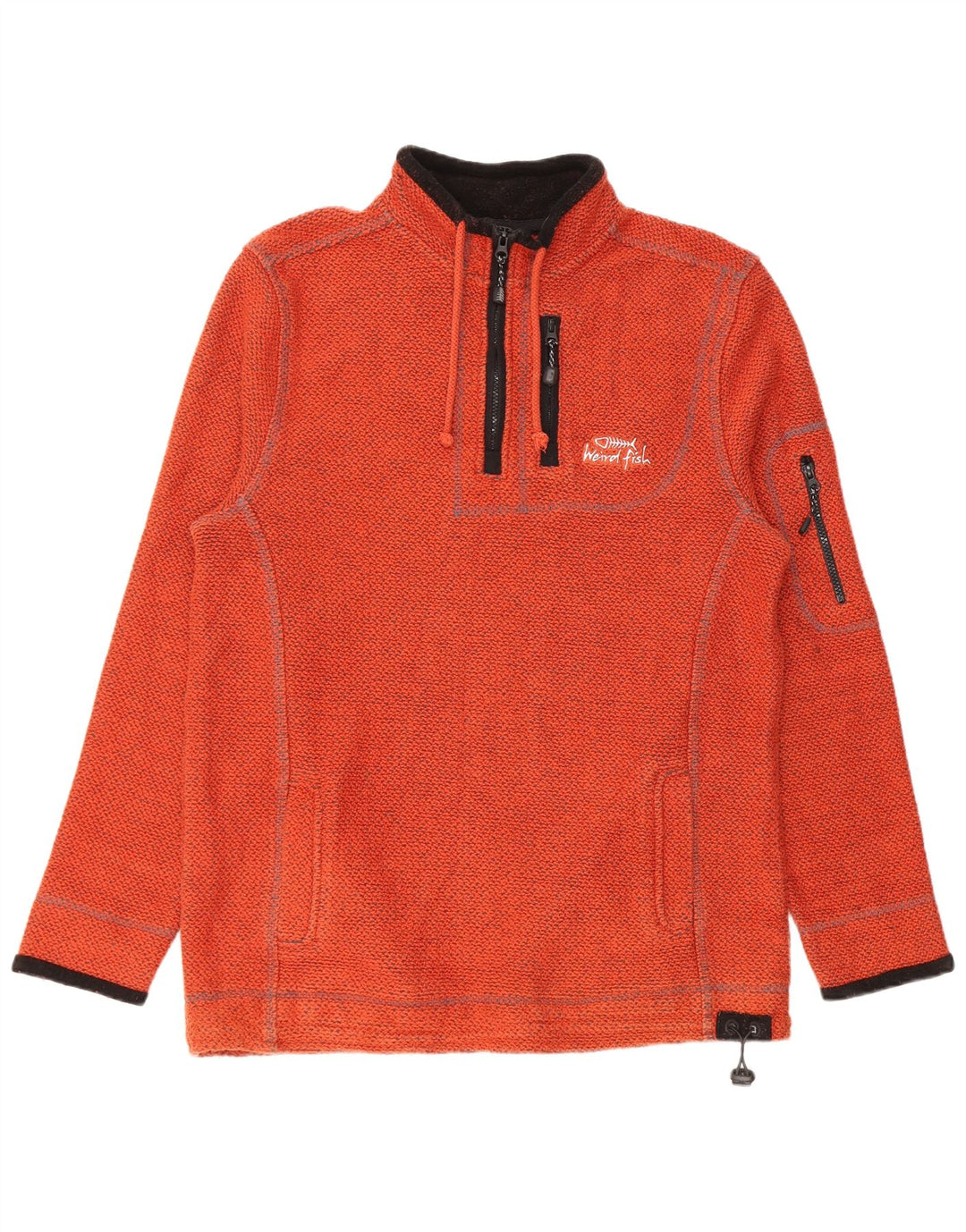 Weird Fish Herre Grafisk 1/4 Zip Sweatshirt Jumper Stor Orange Bomuld
