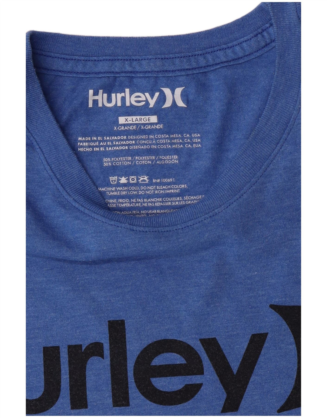 Hurley Herre Grafisk T-Shirt Top XL Blå Polyester