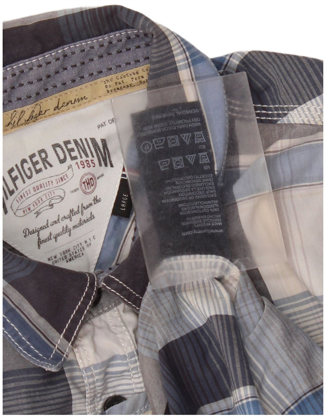 Tommy Hilfiger Kortærmet Herreskjorte Stor blå ternet bomuld