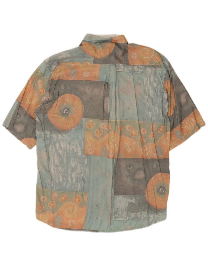 Vintage herre abstrakt mønster kortærmet skjorte stor flerfarvet