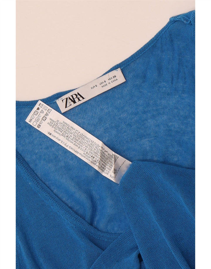 Zara Womens Crop Vest Top UK 8 Small Blue Acryl