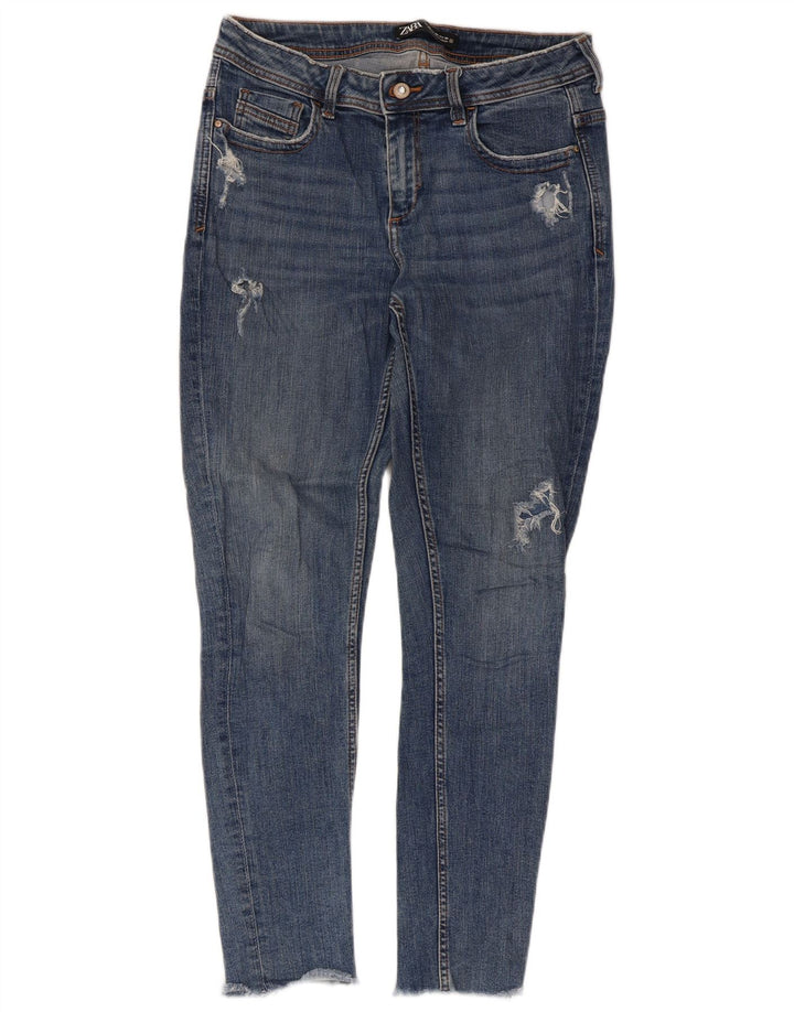 Zara Dame Distressed Skinny Jeans EU 40 Medium W30 L27 Blå