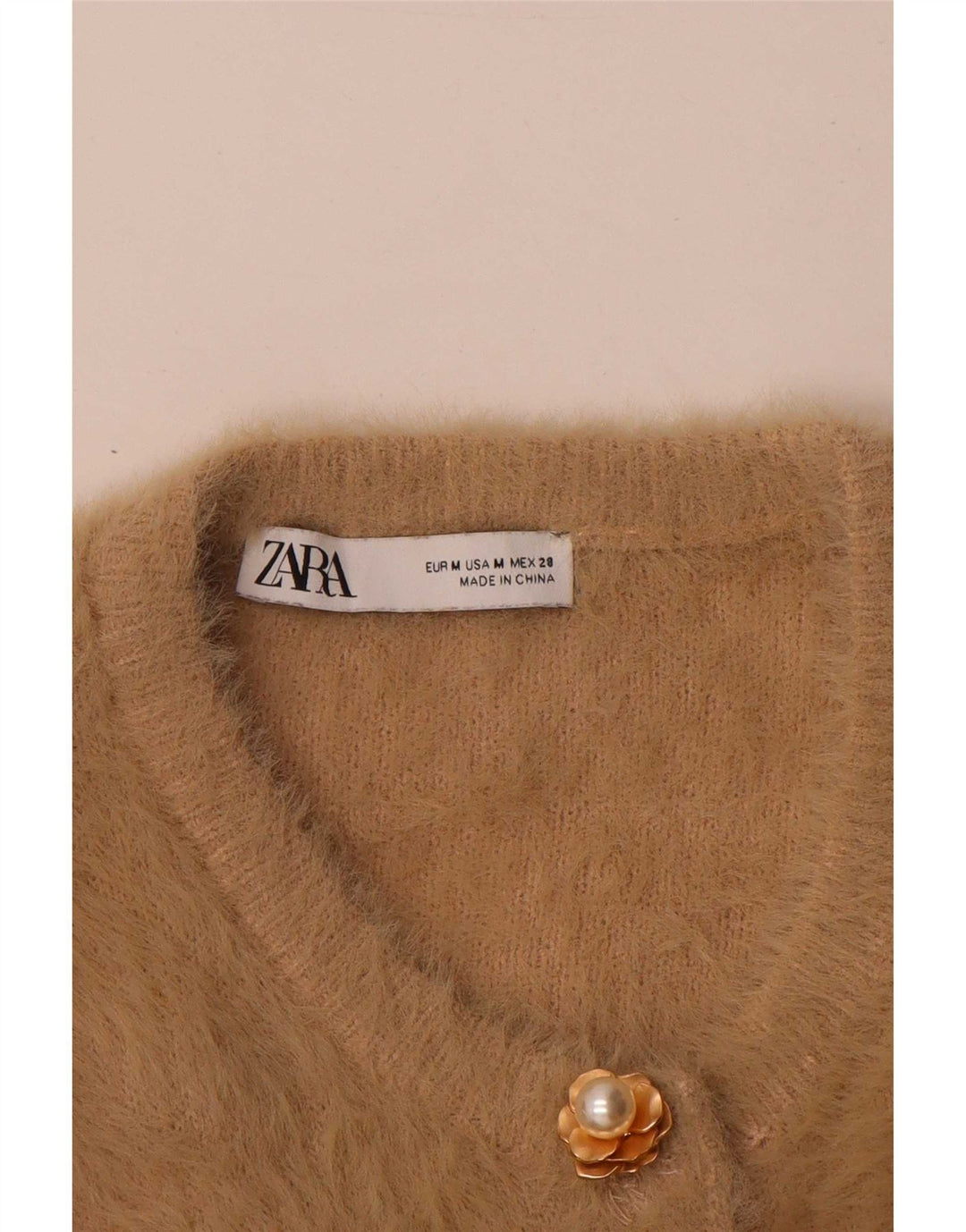 Zara 3/4-ærmet cardigantrøje til kvinder UK 14 Medium Beige