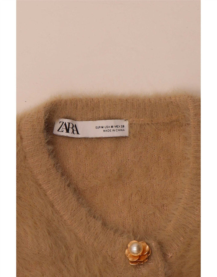 Zara 3/4-ærmet cardigantrøje til kvinder UK 14 Medium Beige