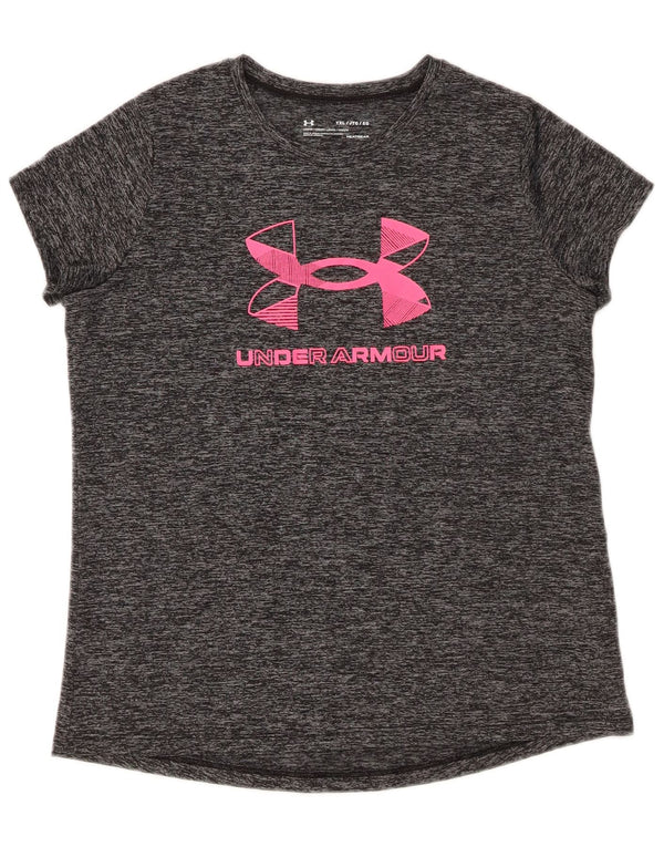 UNDER ARMOUR Girls Heat Gear Grafisk T-Shirt Top 13-14 år XL Grå
