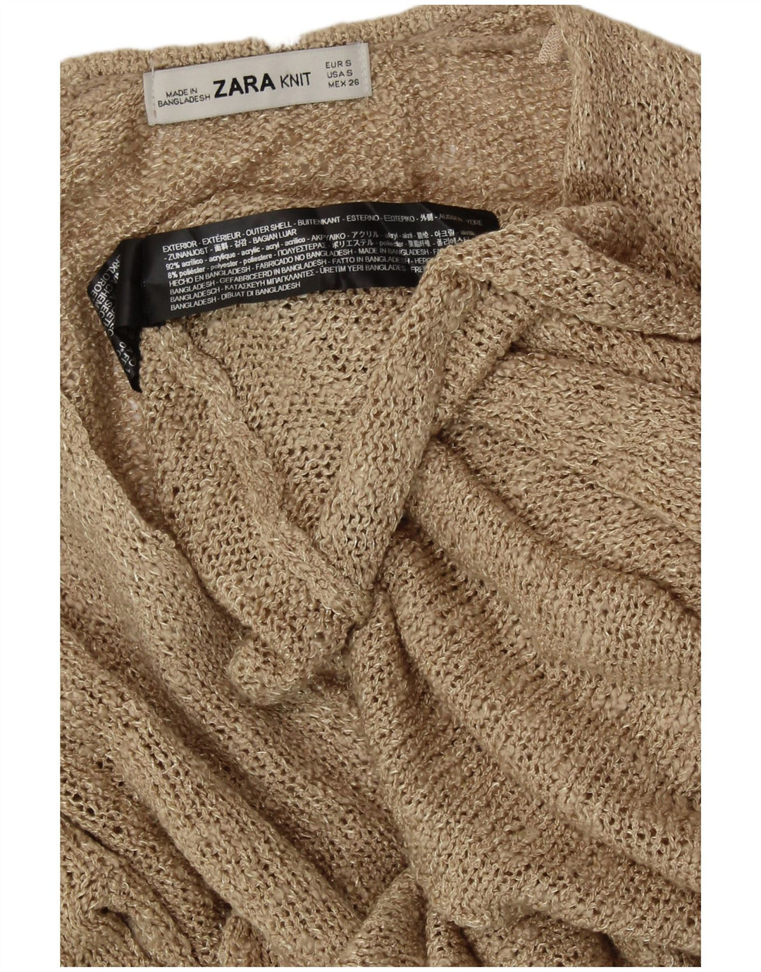 ZARA Dame V-hals sweater UK 10 Lille Beige Akryl