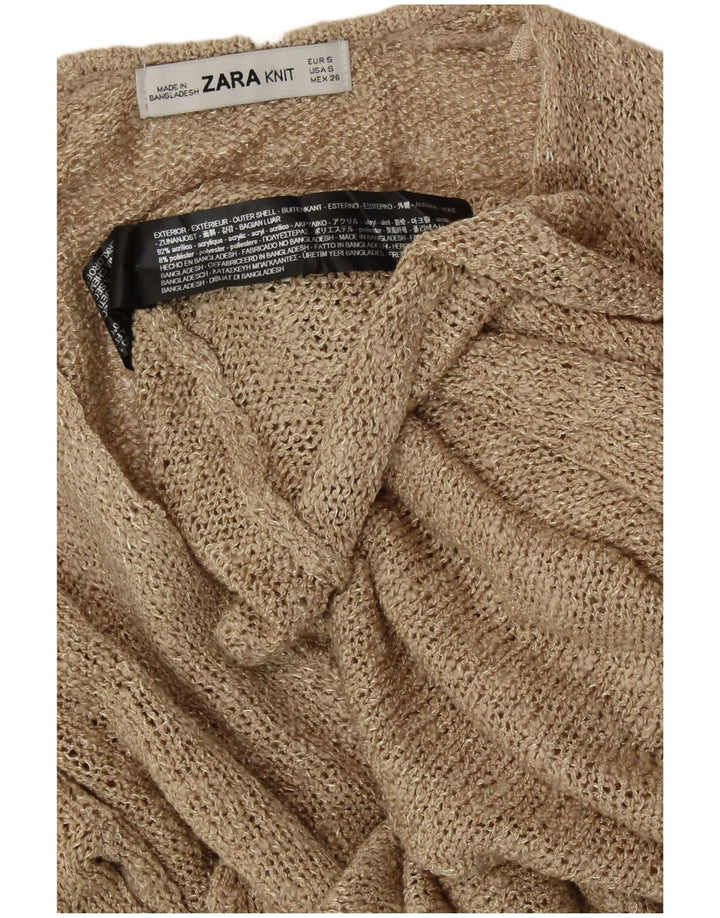 ZARA Dame V-hals sweater UK 10 Lille Beige Akryl