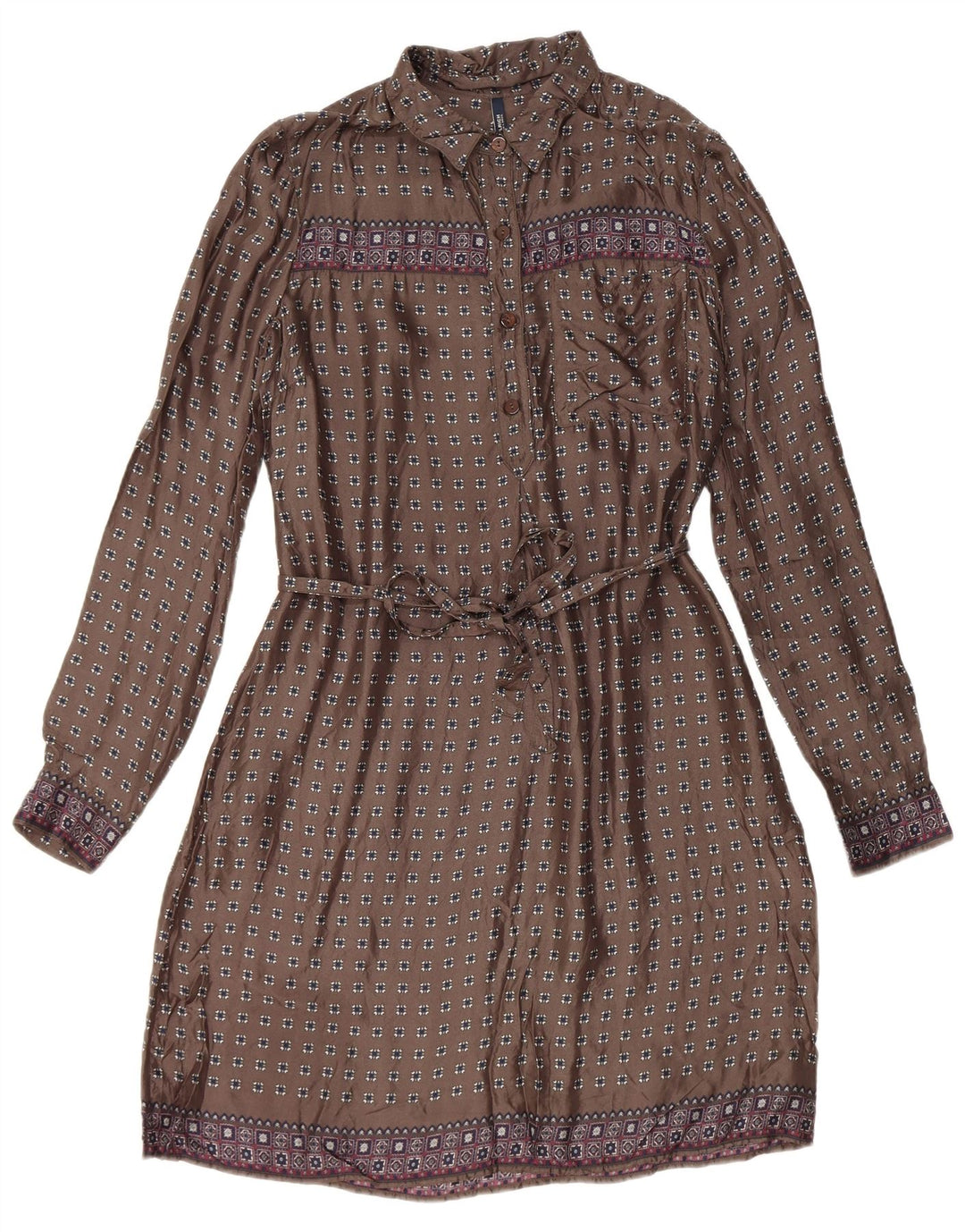 Woolrich Dame Langærmet Skede Kjole UK 14 Medium Grå Geometrisk