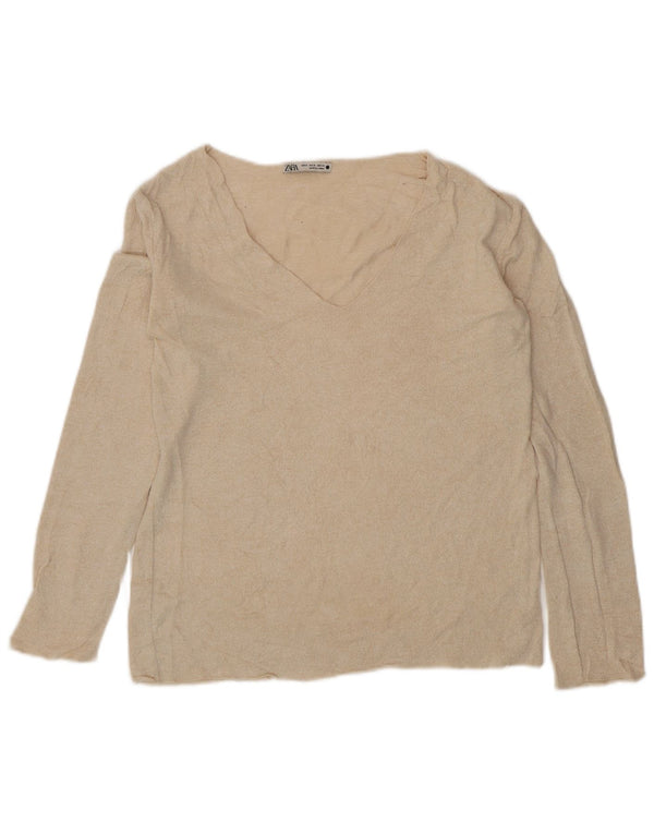 Zara Dame V-hals sweater UK 12 Medium Beige Viscose