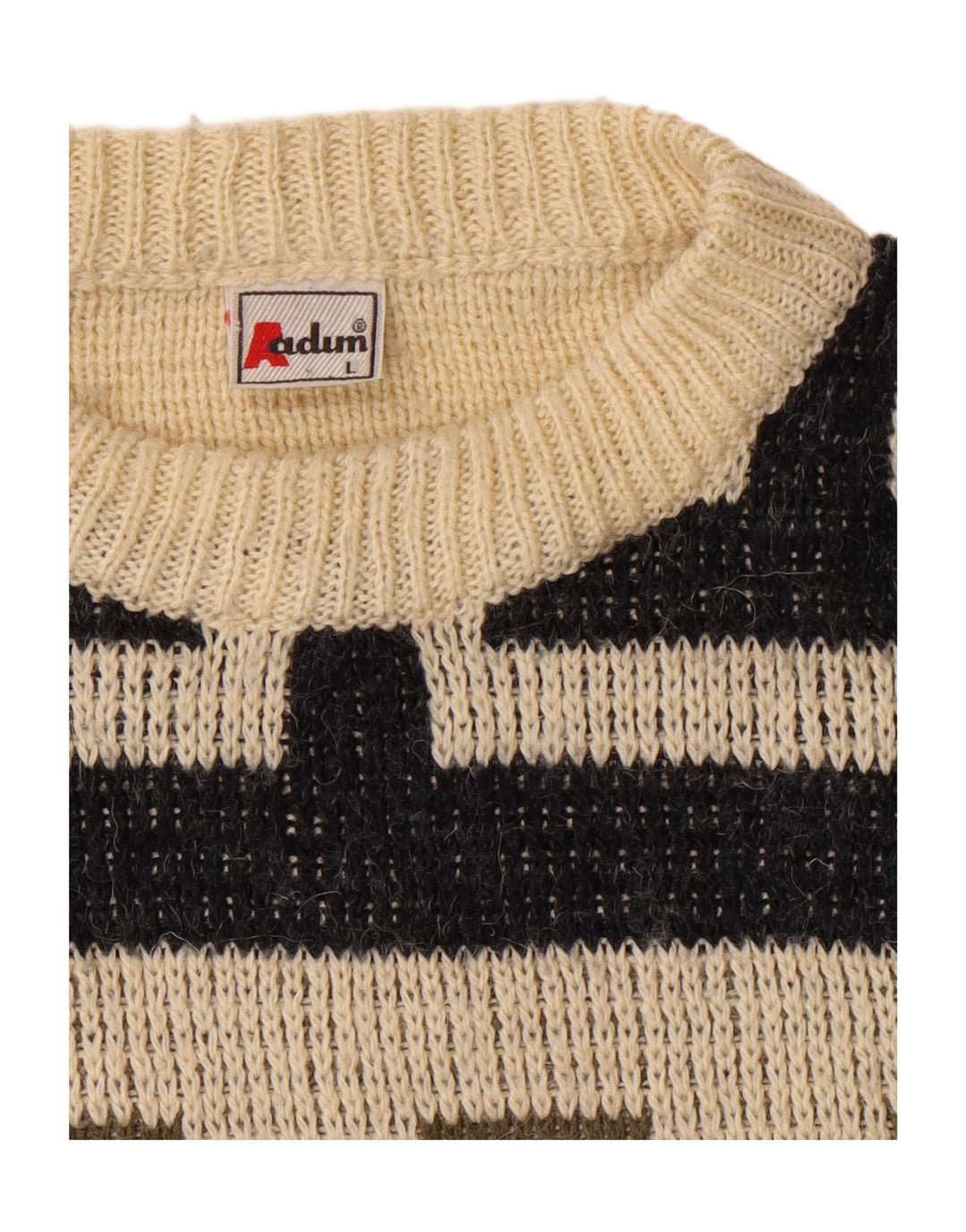 VINTAGE Mens Crew Neck Jumper Sweater Large Beige Geometric Vintage Vintage and Second-Hand Vintage from Messina Hembry 