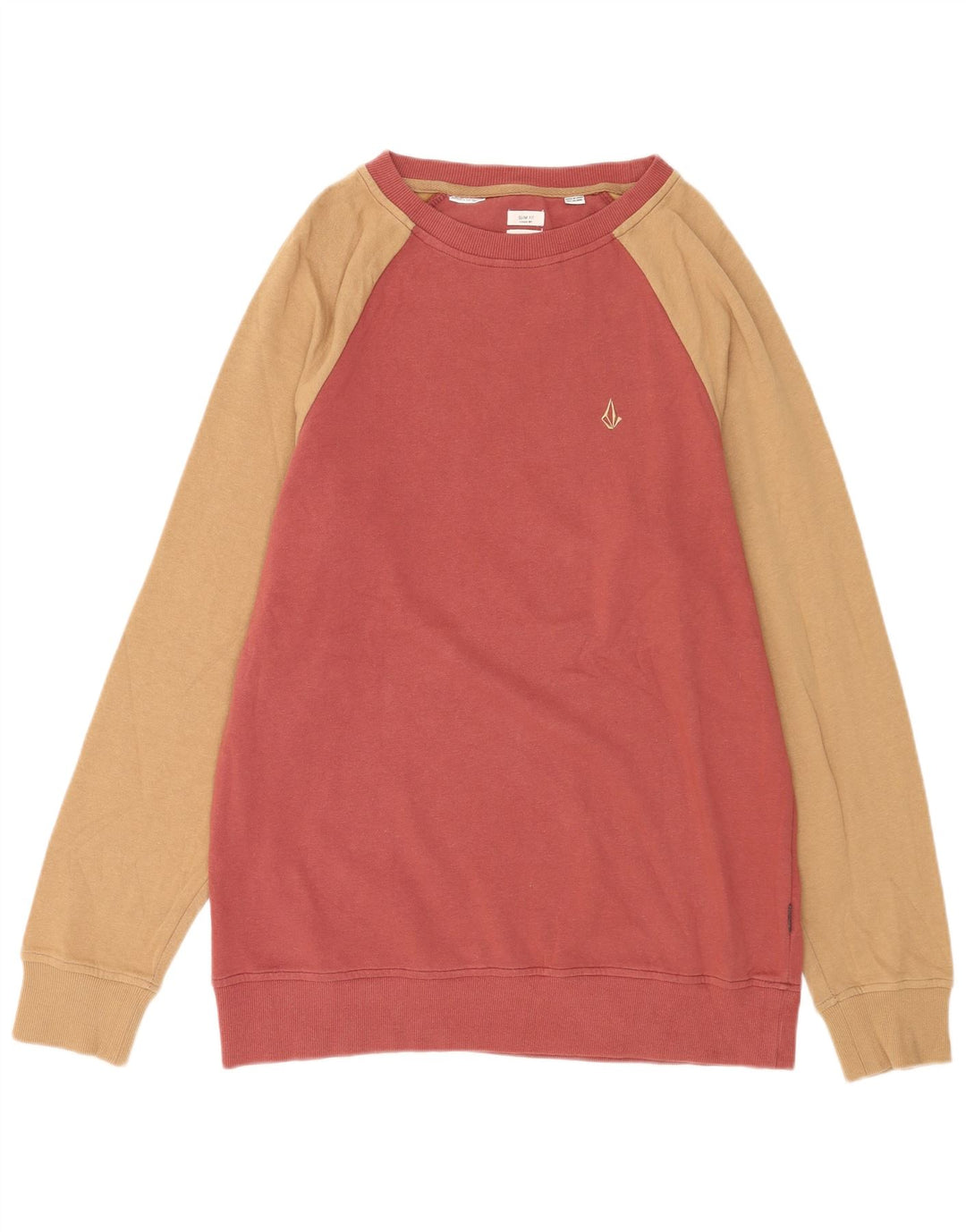 Volcom Herre Slim Fit Sweatshirt Jumper Medium Rød Colourblock Bomuld
