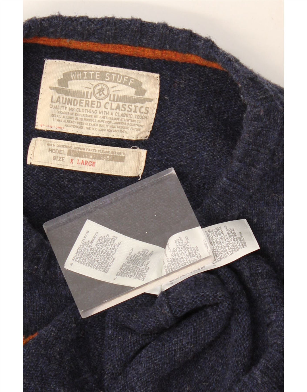 WHITE STUFF Herre Boat Neck Jumper Sweater XL Navy Blue Fair Isle lammeuld