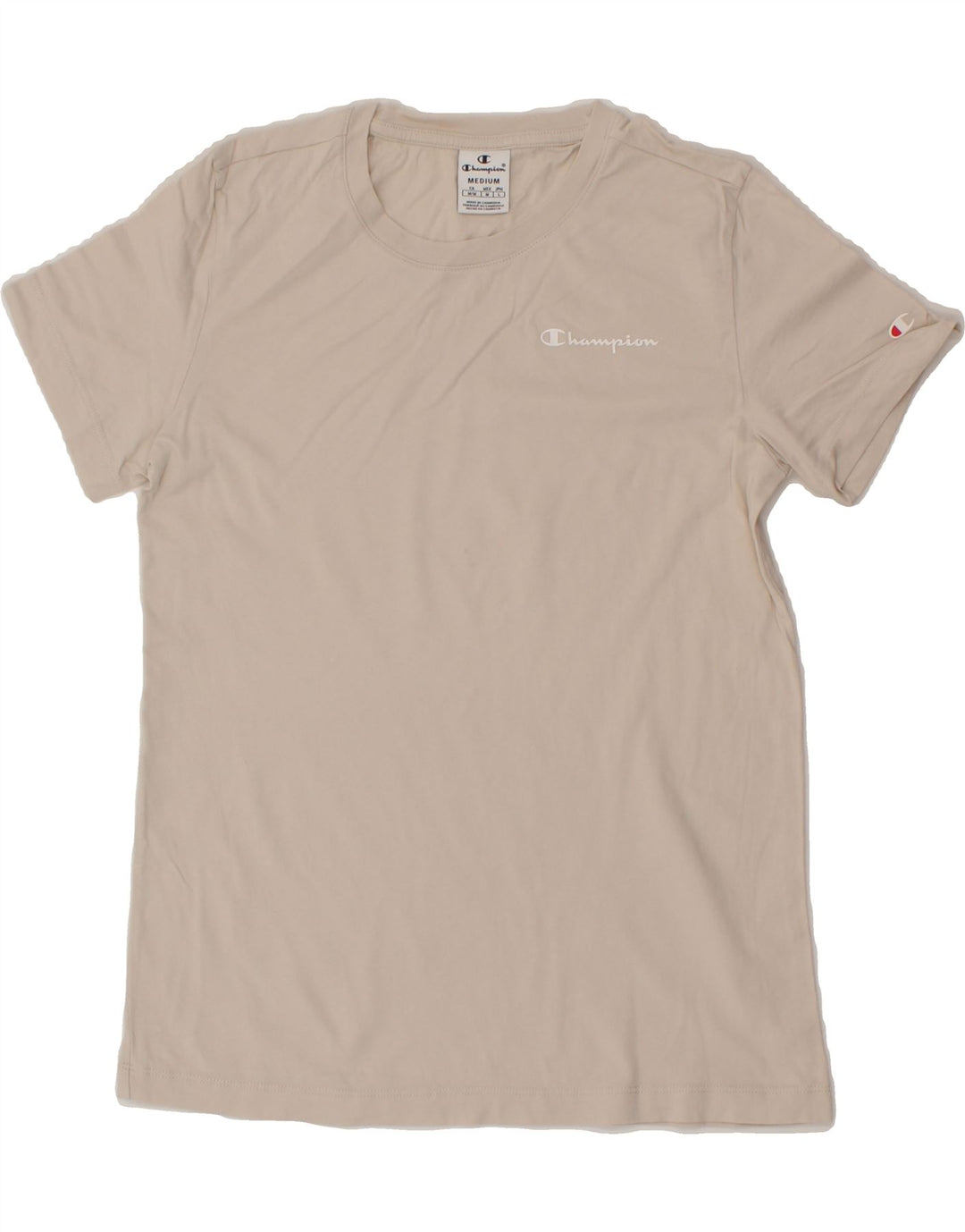 CHAMPION Womens T-Shirt Top UK 12 Medium Off White Cotton Vintage Champion and Second-Hand Champion from Messina Hembry 