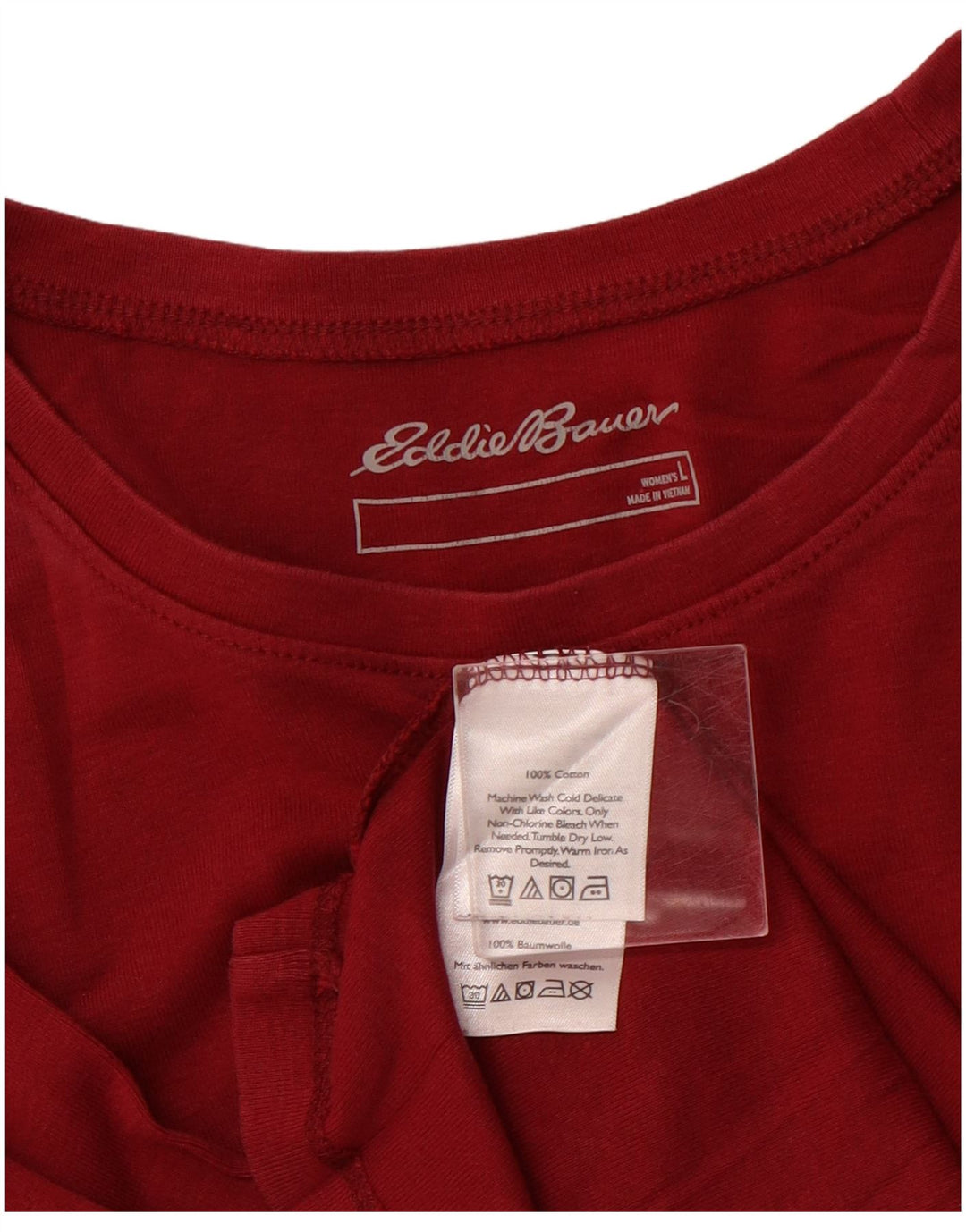 EDDIE BAUER Dame Top Langærmet UK 14 Stor Bourgogne Bomuld