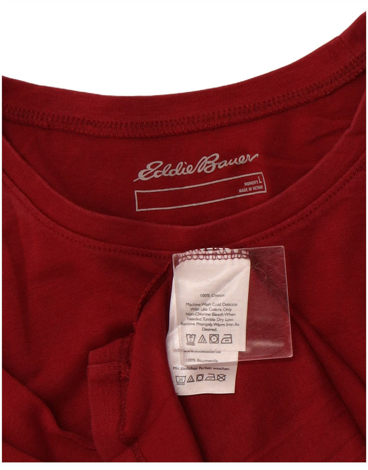 EDDIE BAUER Dame Top Langærmet UK 14 Stor Bourgogne Bomuld