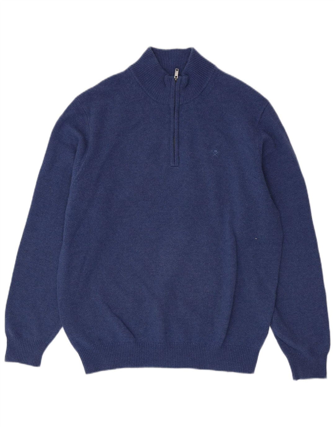 Hackett Herre Zip Neck Jumper Sweater Large Blue Wool