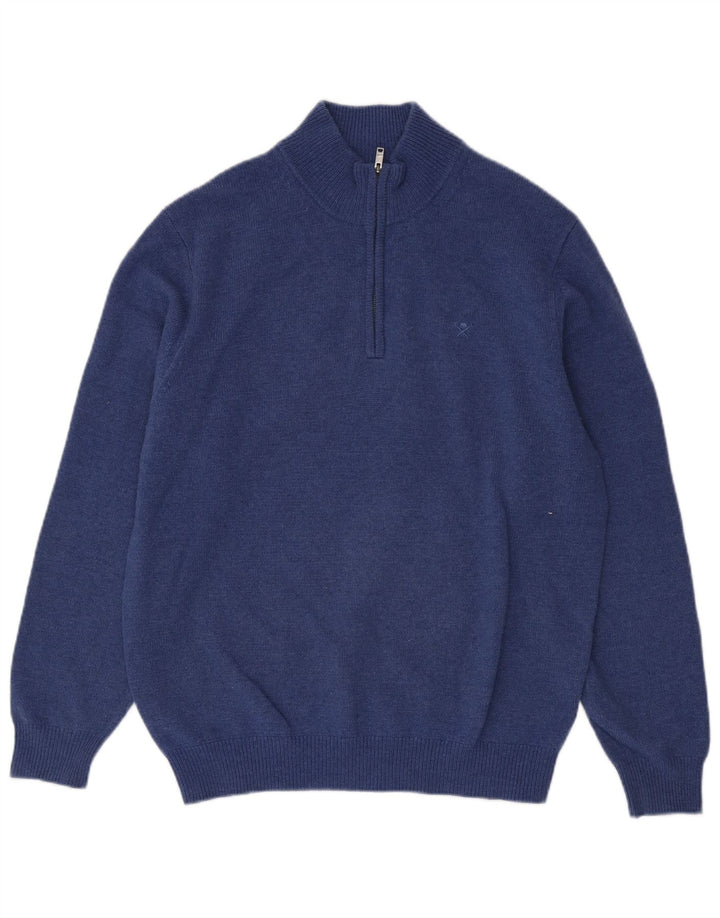 Hackett Herre Zip Neck Jumper Sweater Large Blue Wool