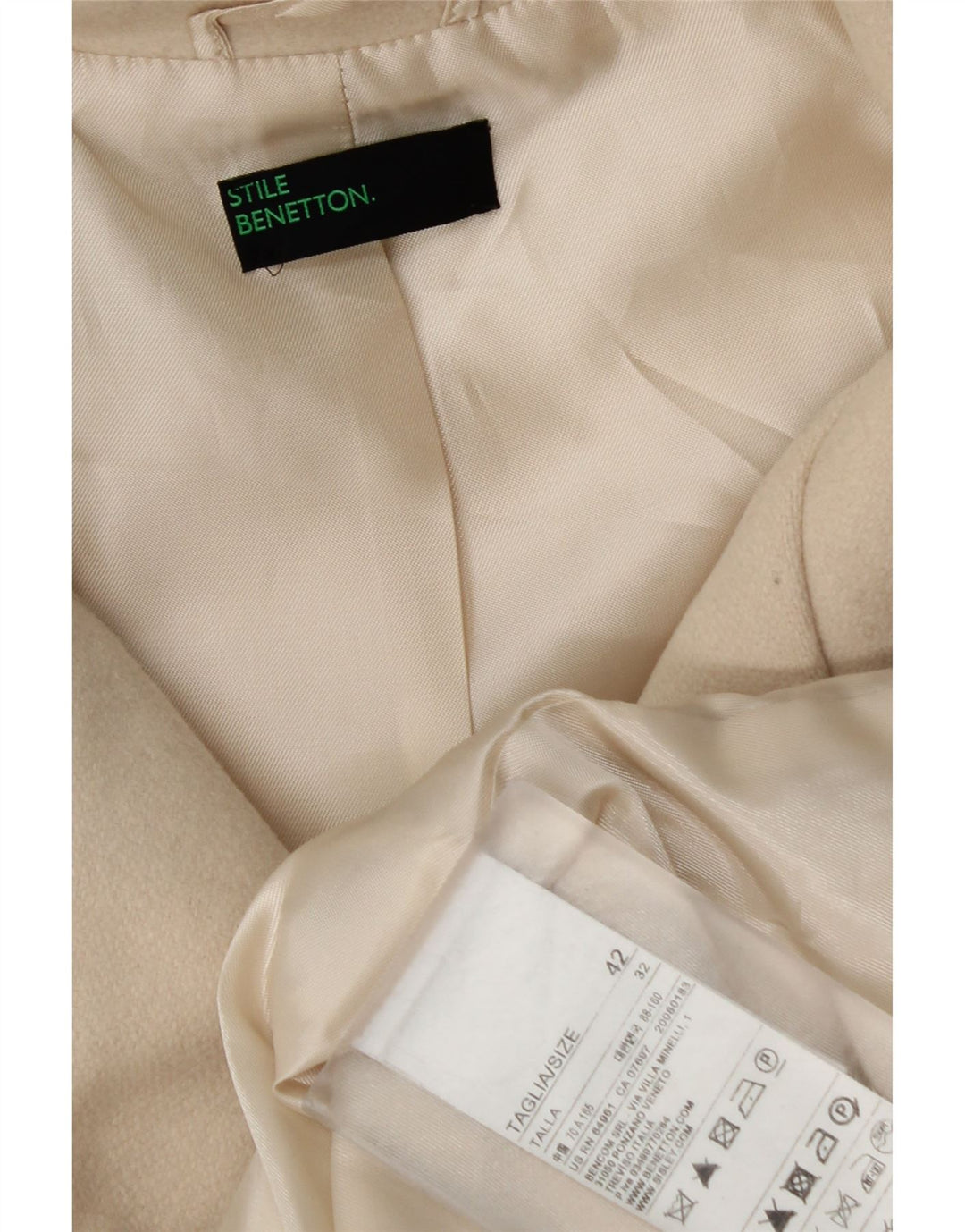 Benetton Dame Overfrakke IT 42 Medium Hvid Uld
