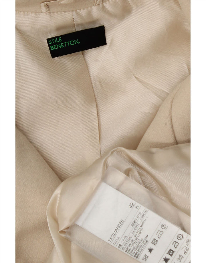 Benetton Dame Overfrakke IT 42 Medium Hvid Uld