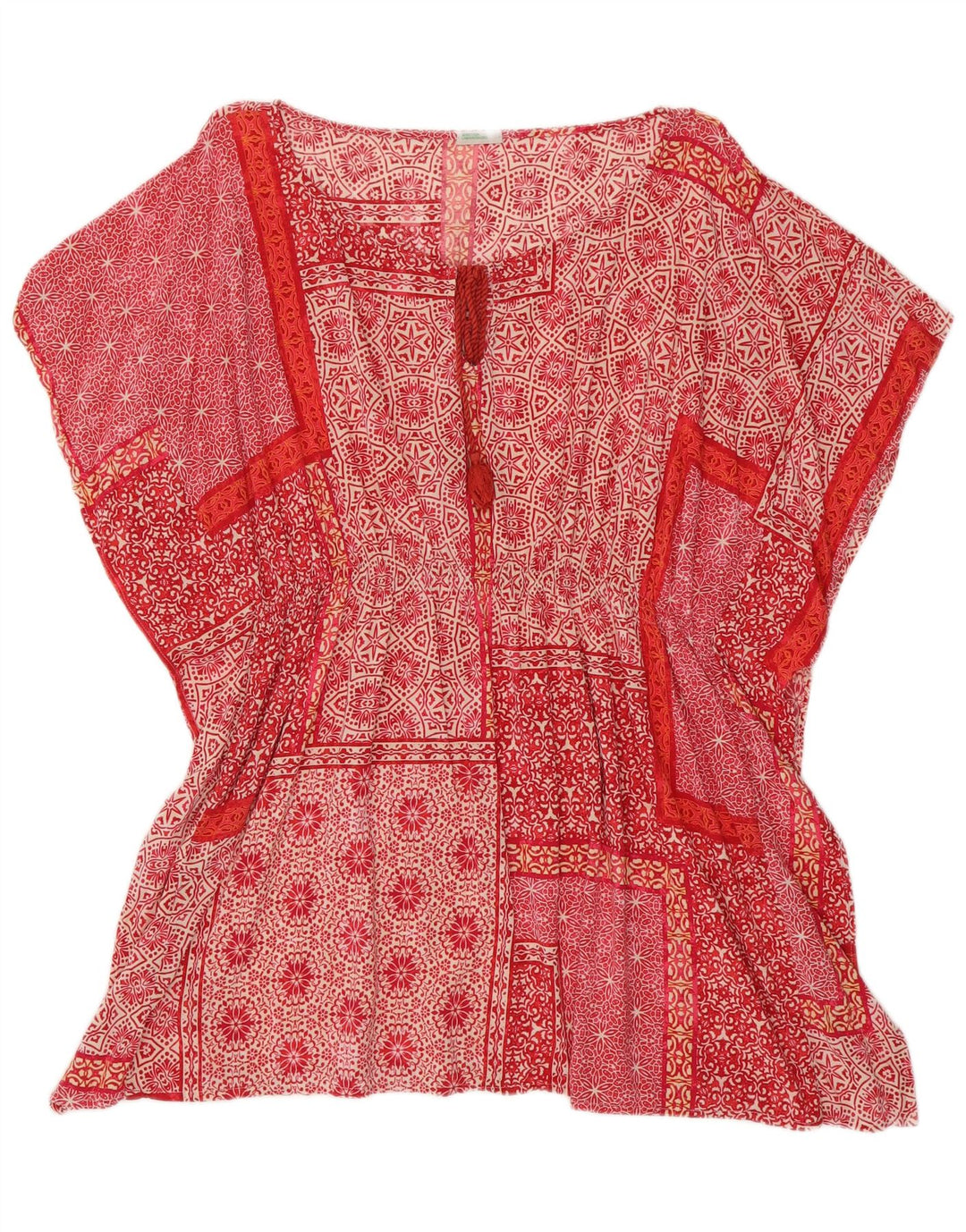BENETTON Womens Tunic Top One Size Red Patchwork Viscose