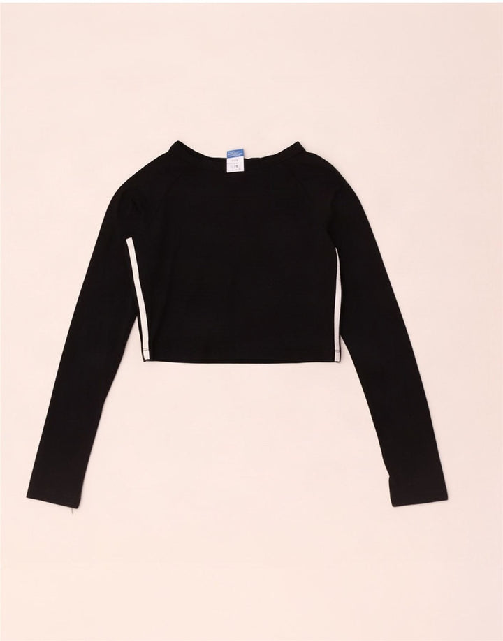 Adidas Dame Crop Grafisk Top Langærmet UK 12 Medium Sort Bomuld