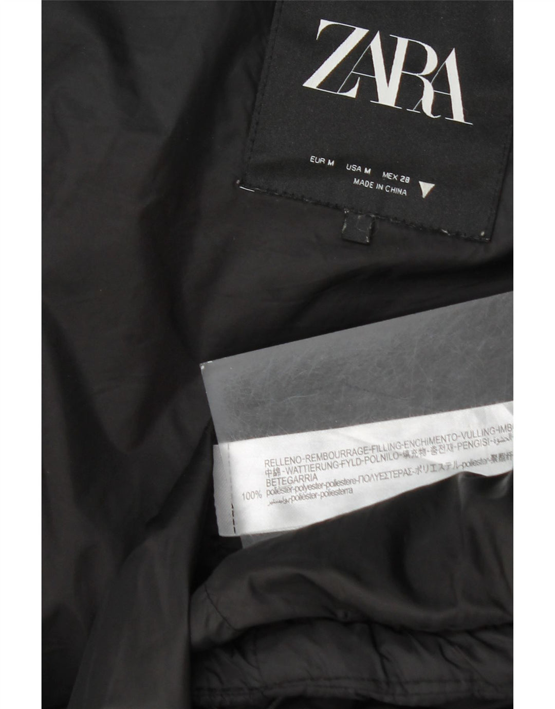 Zara Dame Hætte Polstret Gilet UK 14 Medium Sort Polyester