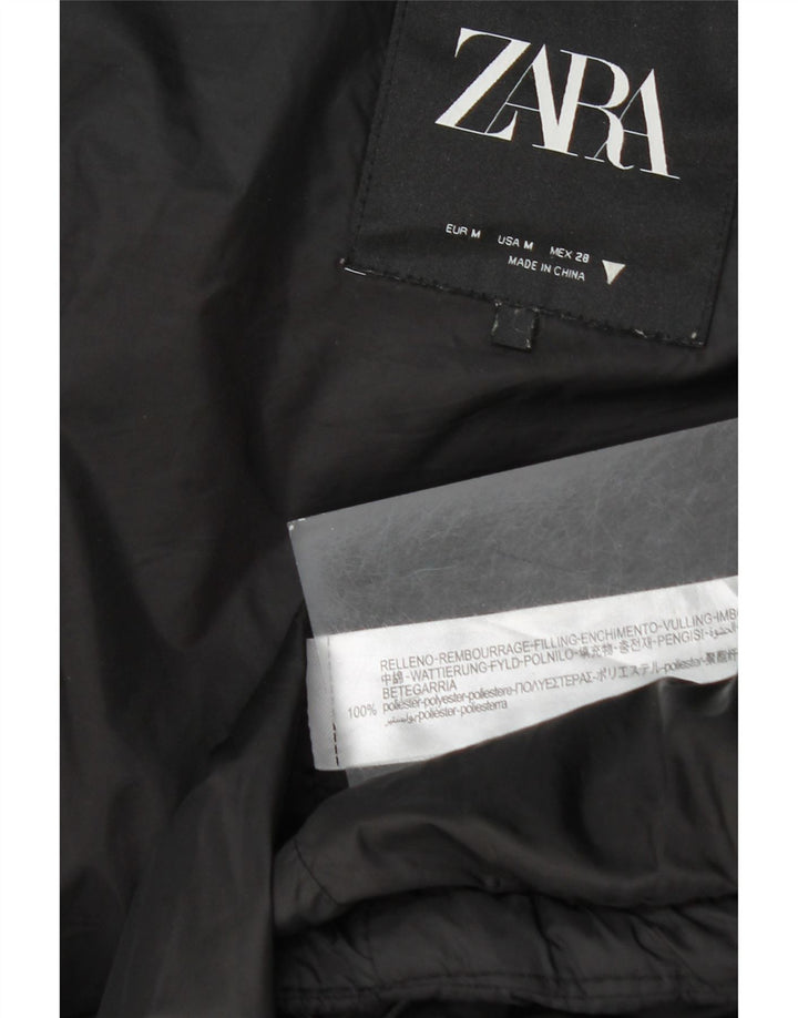 Zara Dame Hætte Polstret Gilet UK 14 Medium Sort Polyester