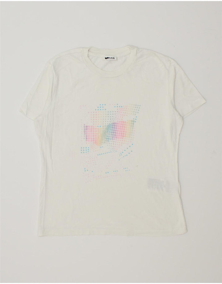 GAS Womens Graphic T-Shirt Top UK 12 Medium White Cotton Vintage Gas and Second-Hand Gas from Messina Hembry 