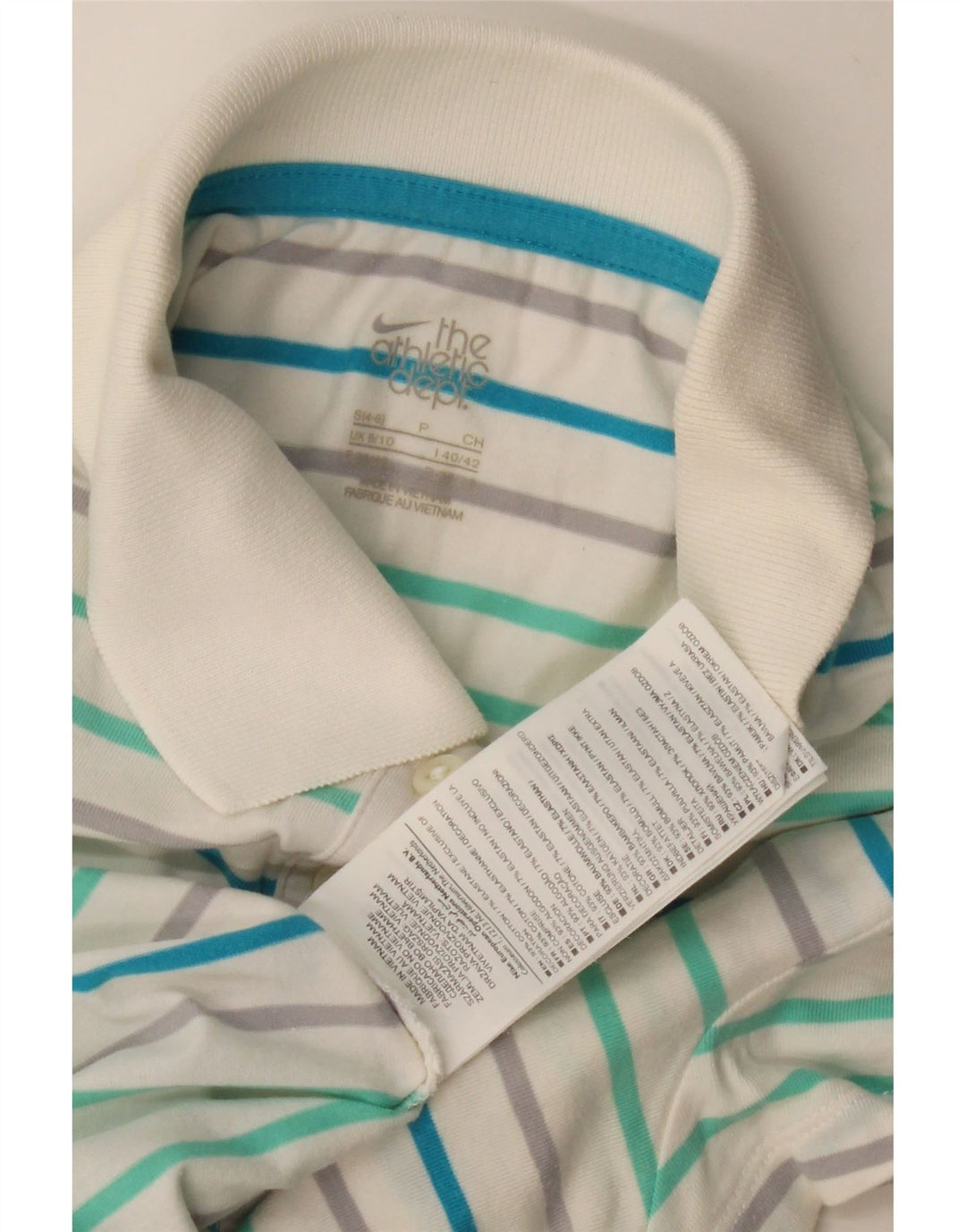 Nike Dame Polo Shirt UK 8/10 Small Off White Stribet bomuld