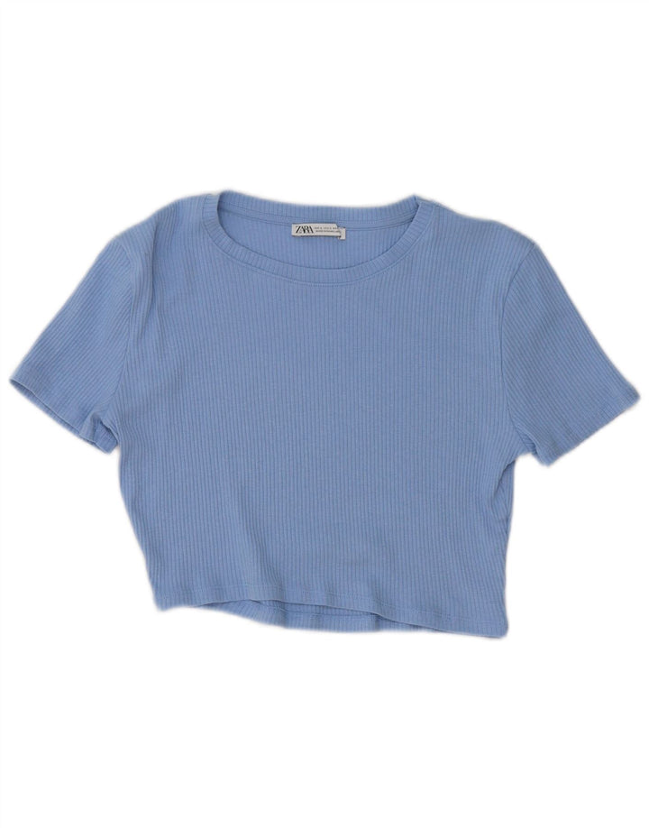 ZARA Womens Crop T-Shirt Top UK 14 Large Blue
