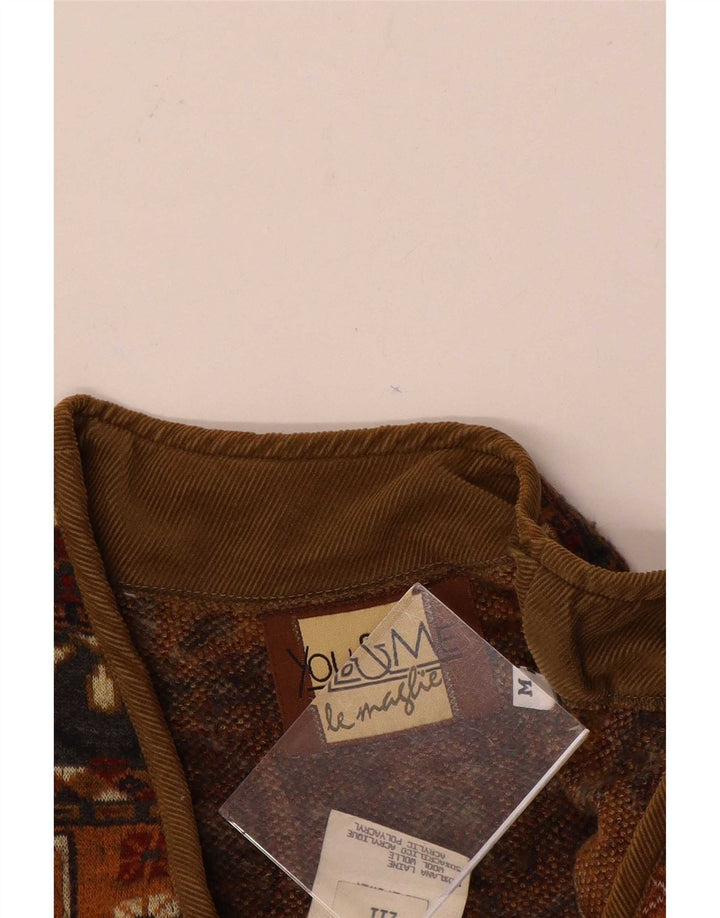 Vintage Herre Gilet UK 38 Medium Brown Fair Isle Wool