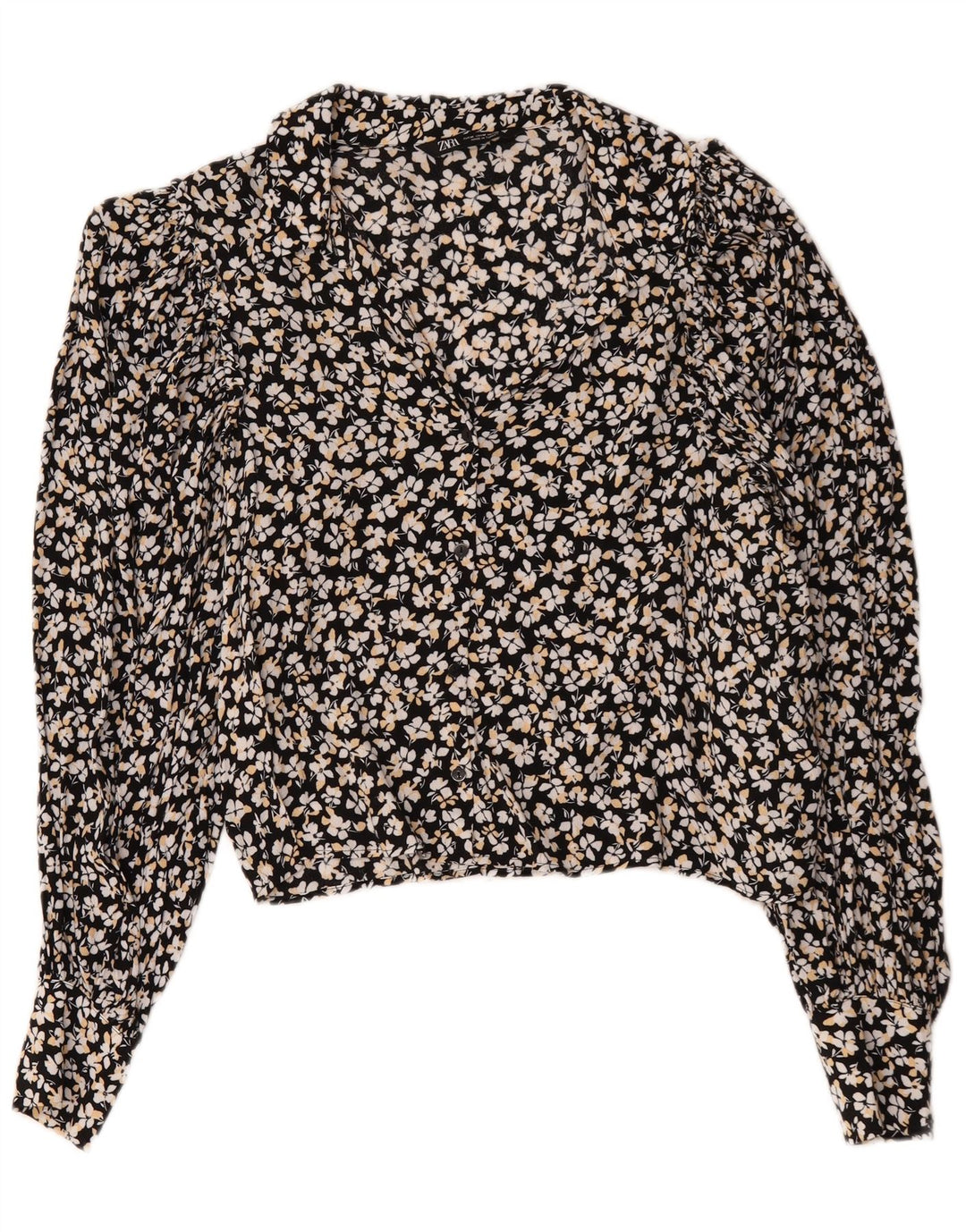 Zara skjortebluse til kvinder UK 14 Medium Black Floral Viscose