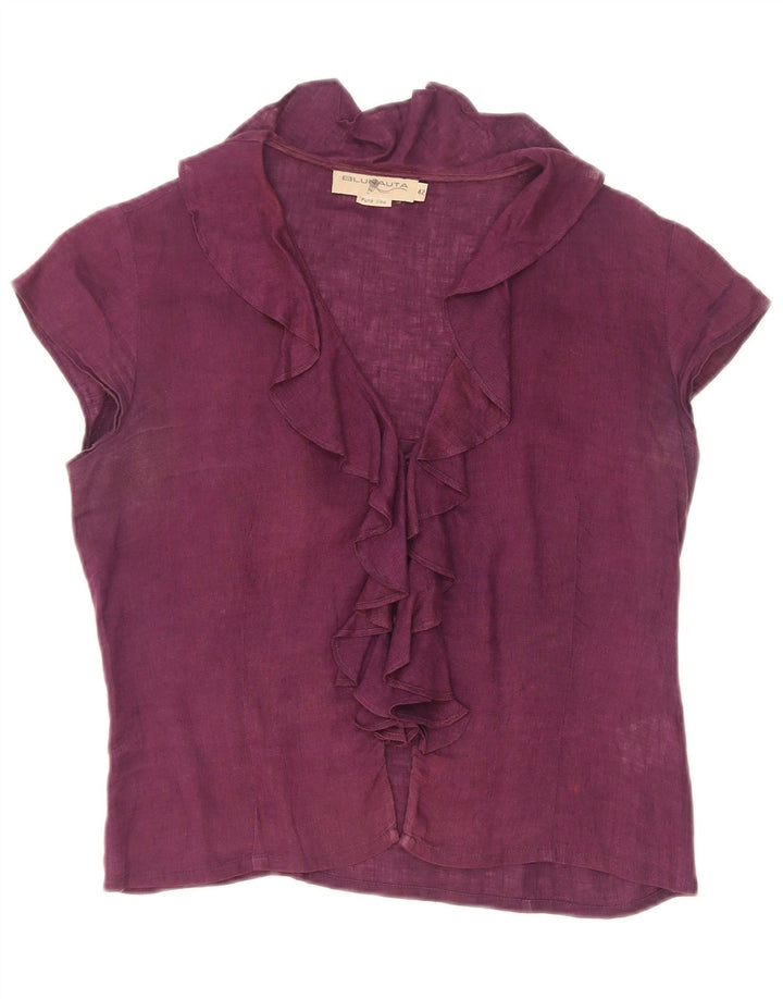 Blunauta Dame Kortærmet Flæse Front Skjorte Bluse IT 42 Medium Lilla