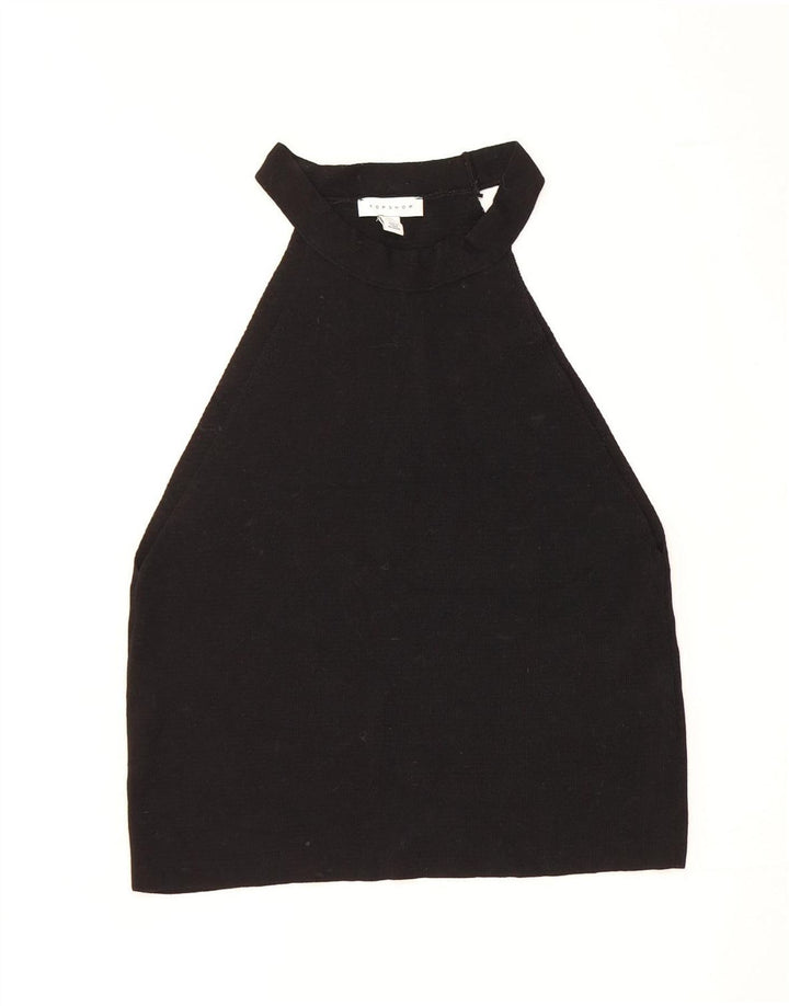 Topshop Dame Halter Crop Top UK 14 Large Black Viscose