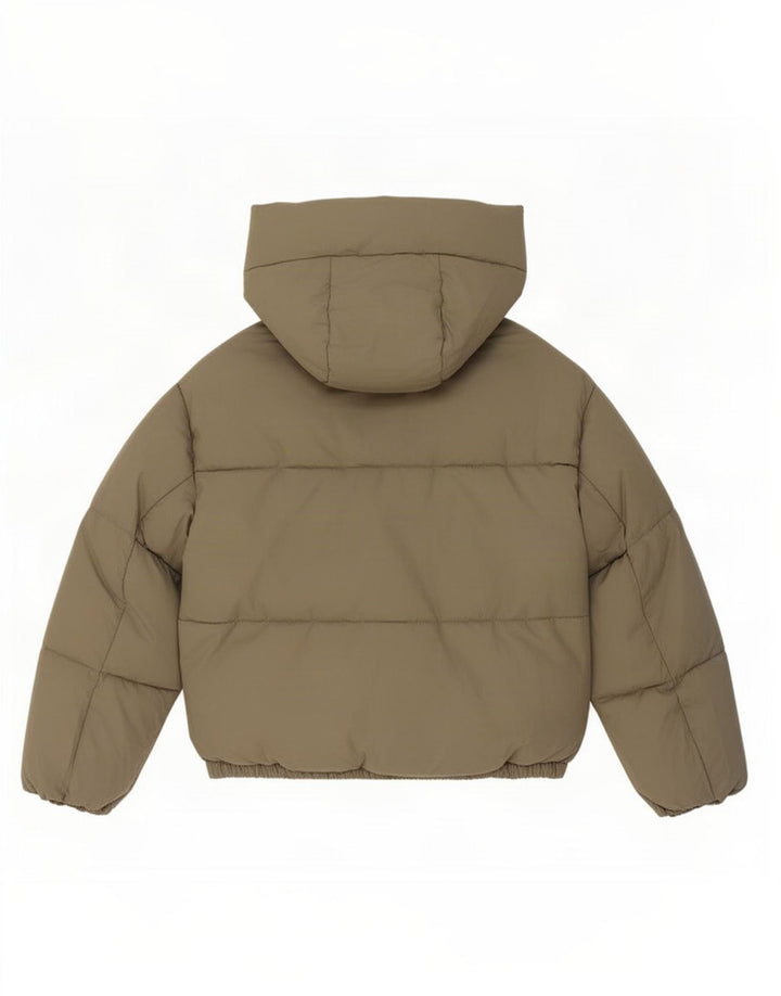 Zara Dame Hætte Oversized Polstret Jakke UK 6 XS Khaki Polyester