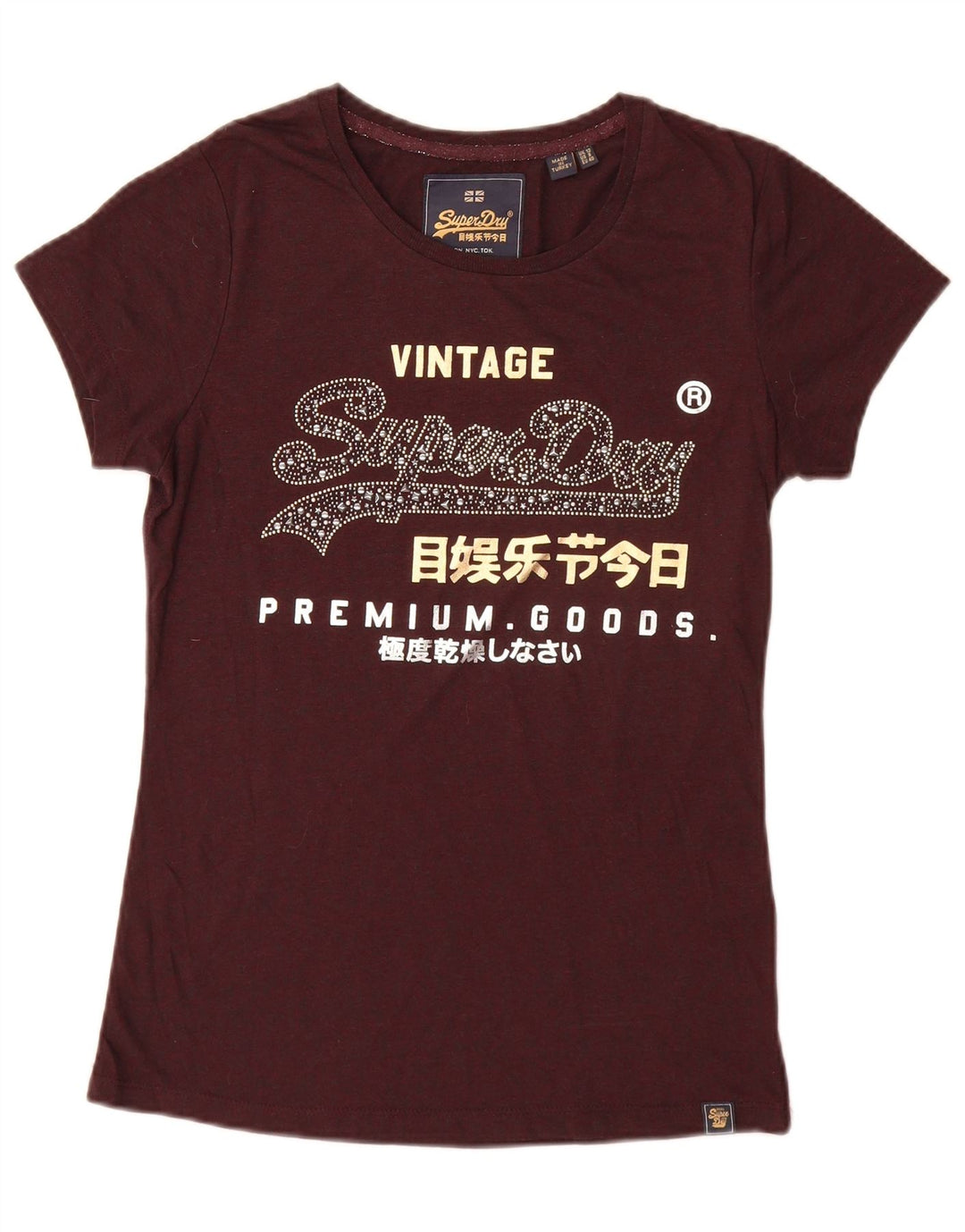 Superdry grafisk T-shirt top til kvinder UK 12 Medium rødbrun polyester