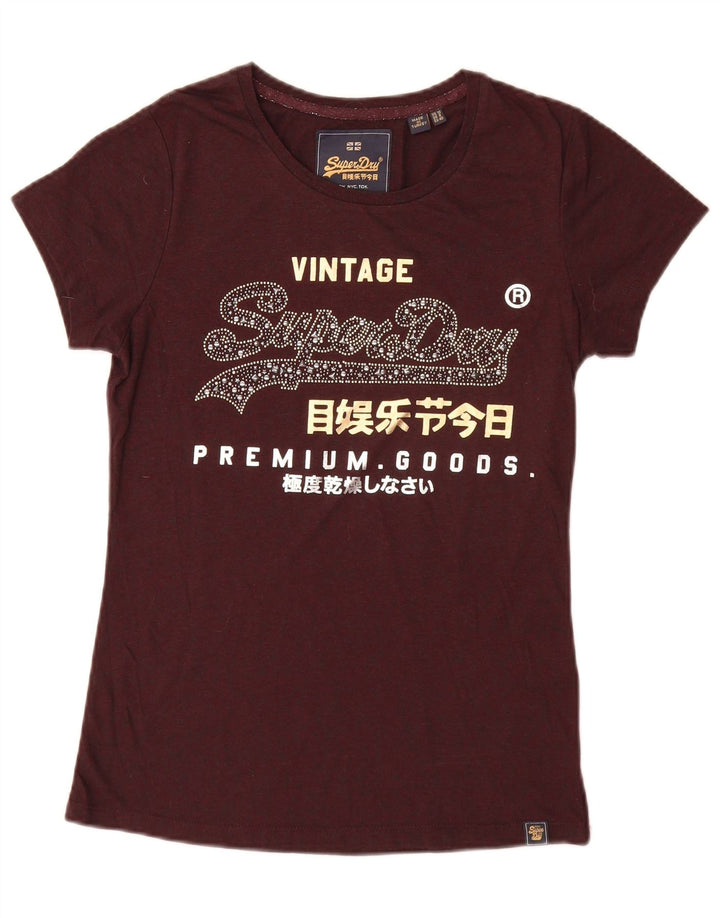 Superdry grafisk T-shirt top til kvinder UK 12 Medium rødbrun polyester