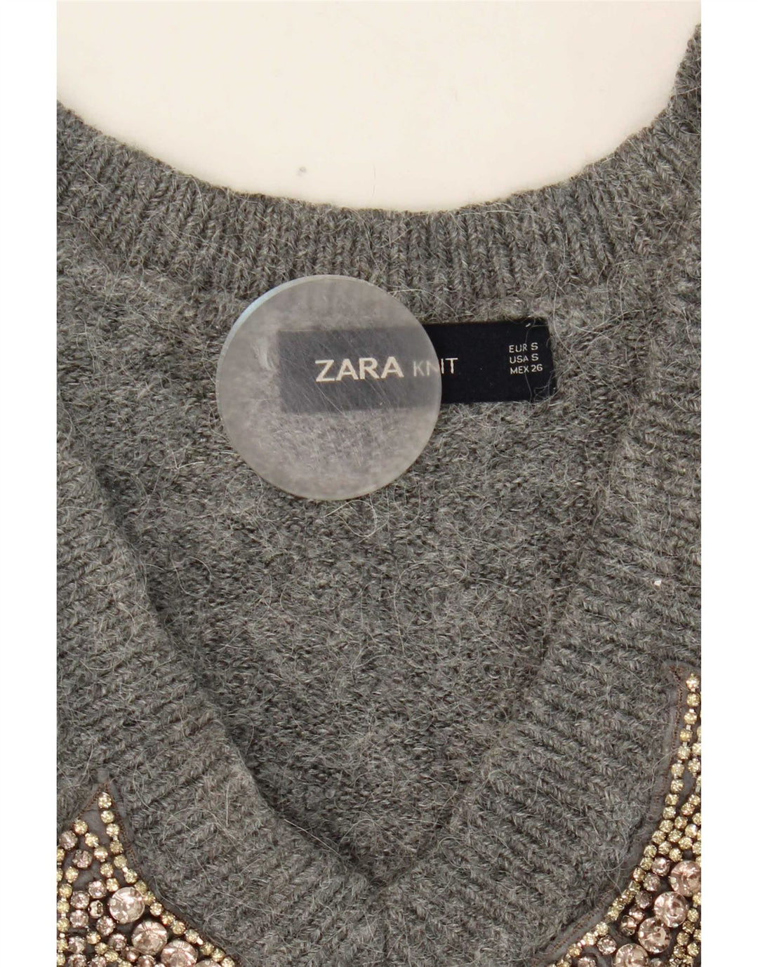 Zara Dame Grafisk V-hals sweater UK 10 Small Grey