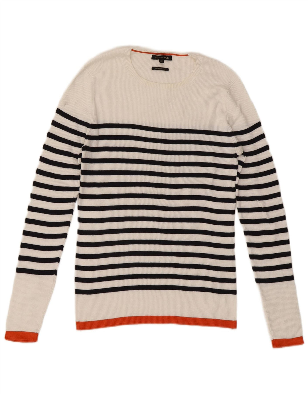 Massimo Dutti Dame Boat Neck Jumper Sweater UK 12 Medium Hvid Stribet