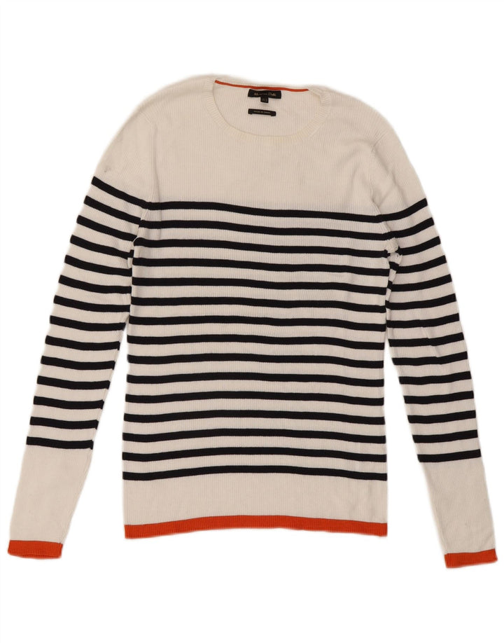 Massimo Dutti Dame Boat Neck Jumper Sweater UK 12 Medium Hvid Stribet