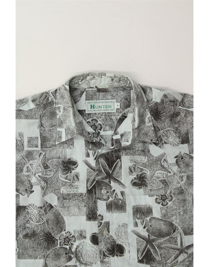 HUNTER Mens Abstract Pattern Short Sleeve Shirt Medium Blue Polyester Vintage Hunter and Second-Hand Hunter from Messina Hembry 