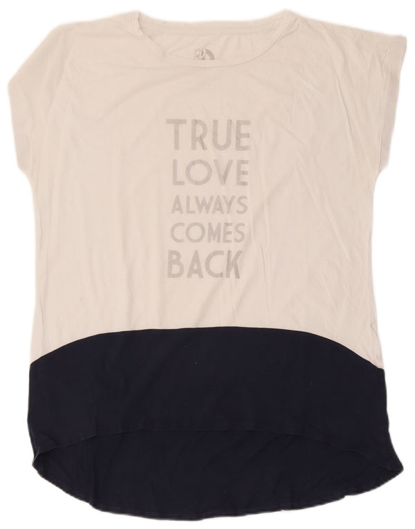 Dacks grafisk T-shirt top til kvinder UK 16 Large White Colourblock Bomuld
