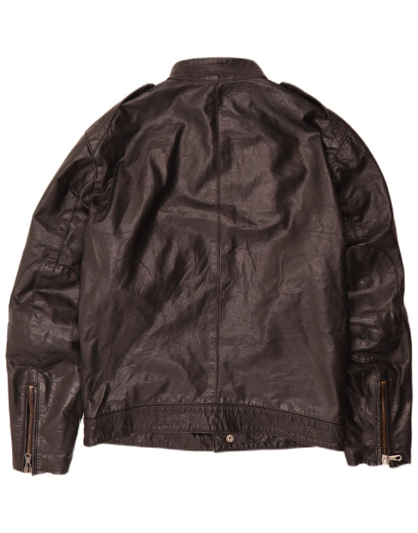 Vintage Herre Læder Biker Jacket IT 52 Large Sort