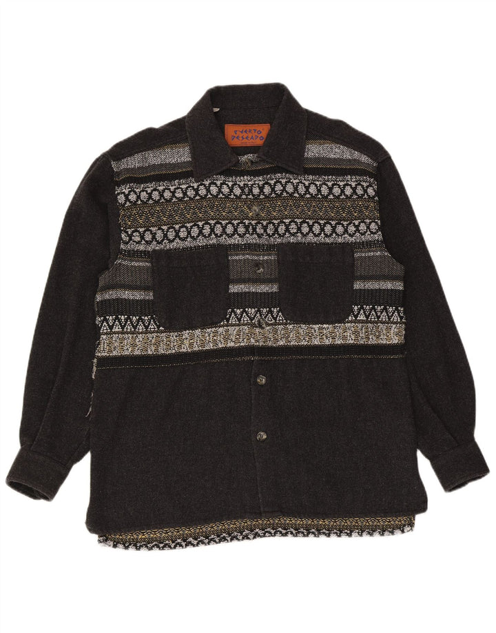 Vintage herre flannel skjorte stor grå geometrisk