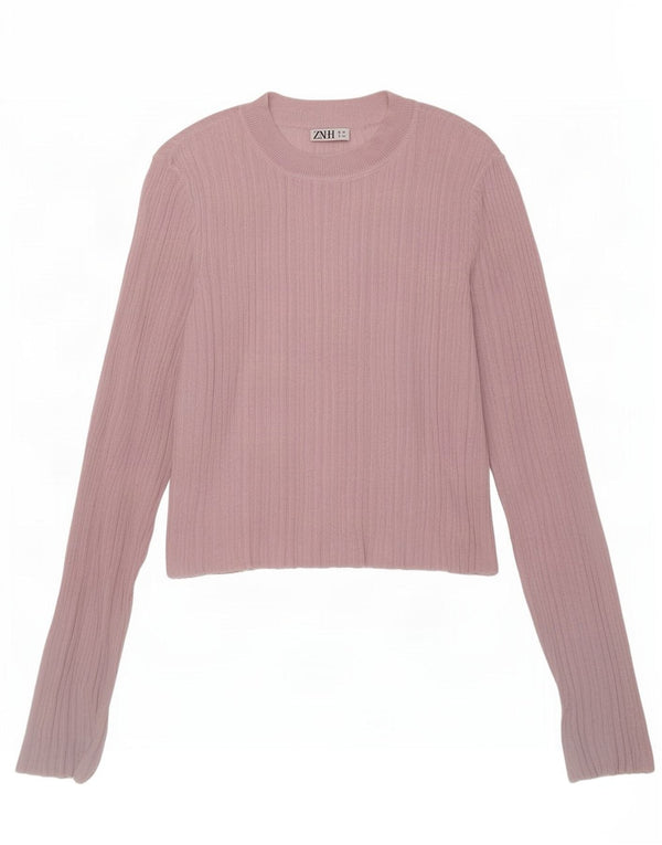 Zara Womens Crop Top Langærmet UK 12 Medium Pink Viscose
