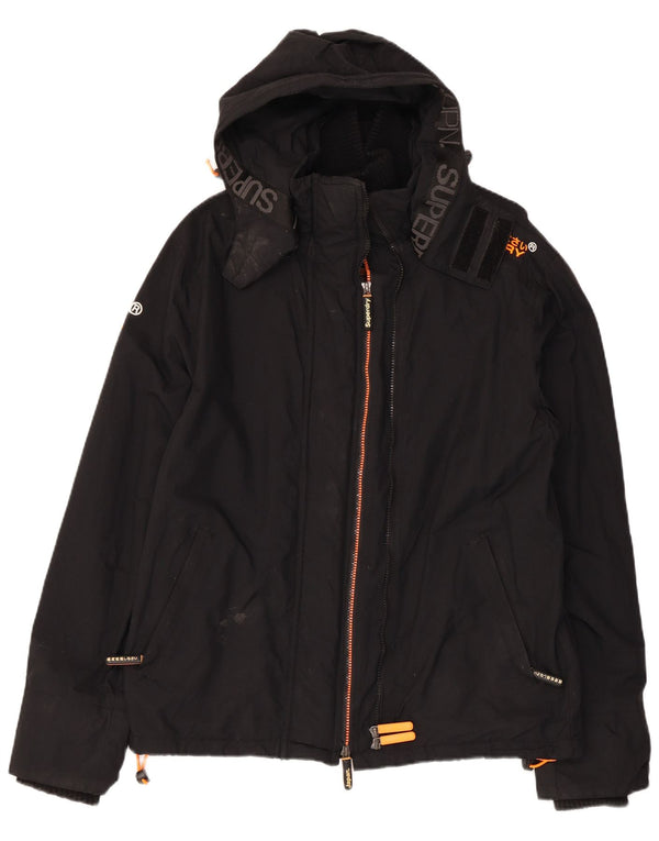 Superdry Herre grafisk vindjakke med hætte UK 42 XL sort nylon