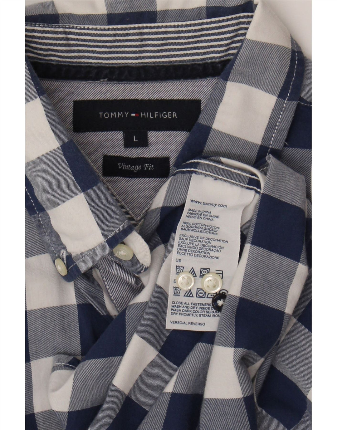 TOMMY HILFIGER Mens Vintage Fit Shirt Large Blue Check Cotton